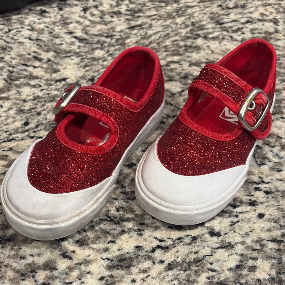 Vans Red and White Dress Shoes Sparkly Slip-On